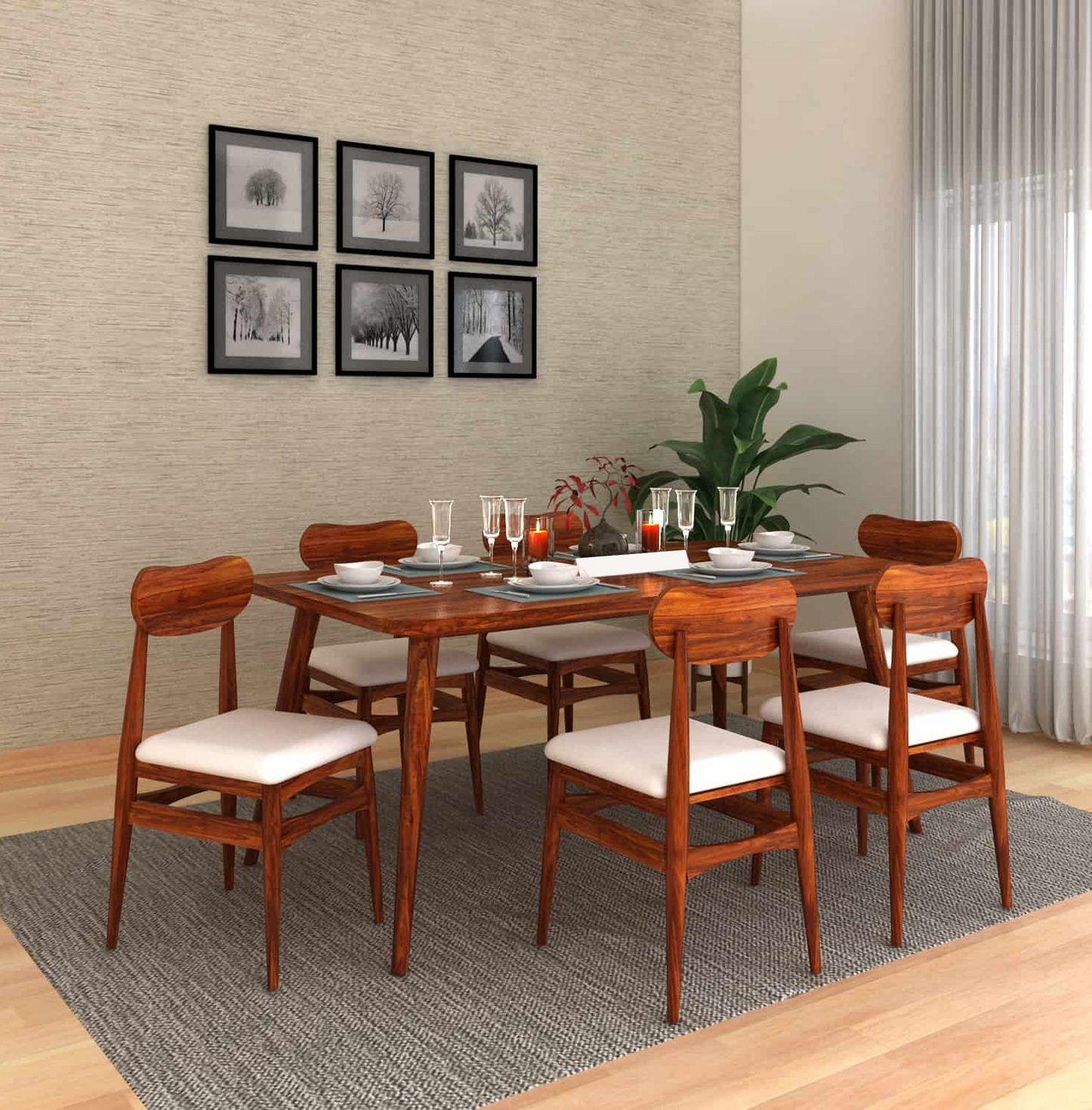 Woodcraft Sheesham 6 Seater Dining Set - 3 Years Warranty