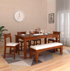 Zylin Solid Sheesham Wood 6 Seater Dining Table Set With Bench - 3 Years Warranty