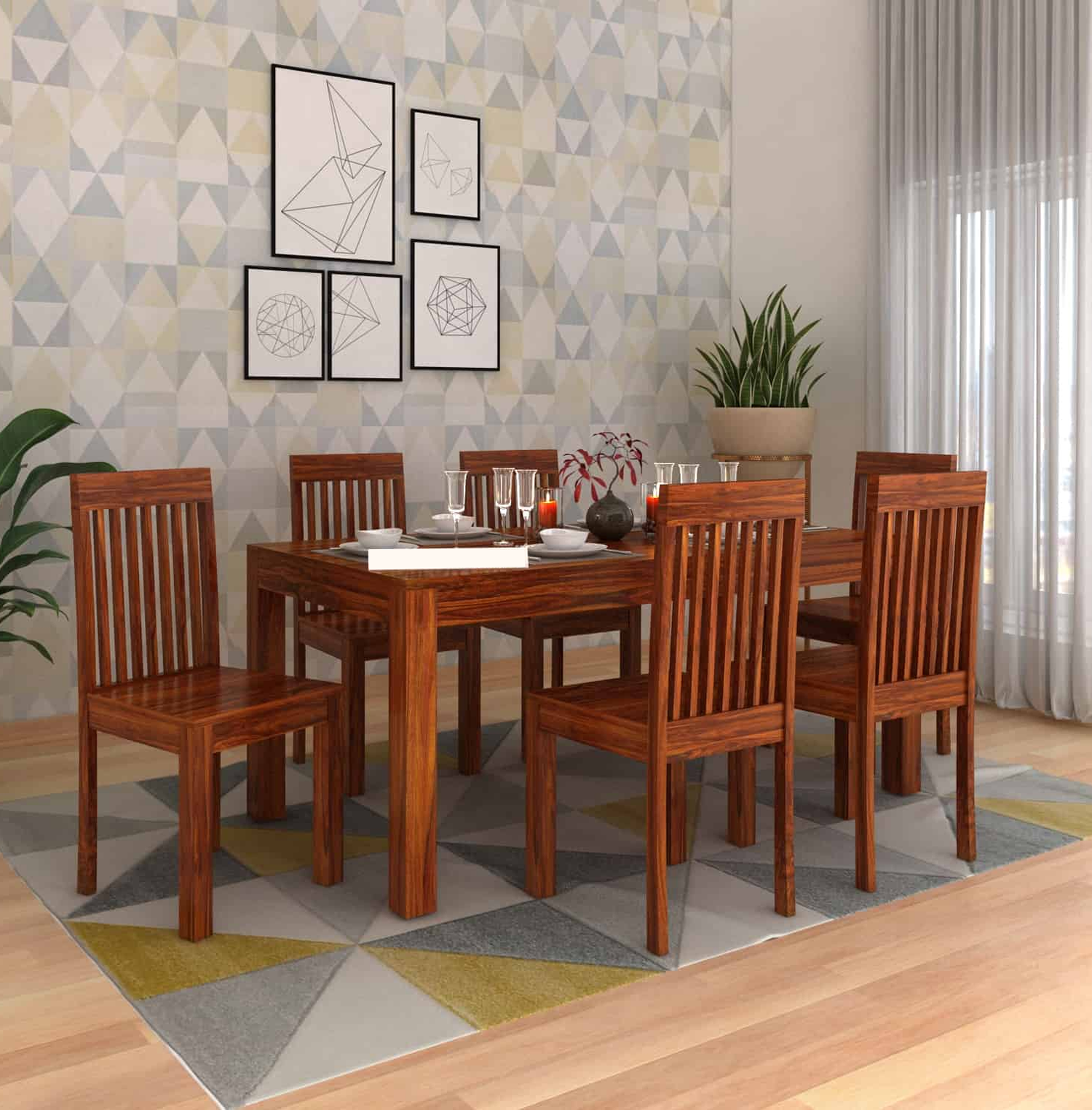 Rivaro Solid Sheesham Wood 6 Seater Dining Table Set - 3 Years Warranty