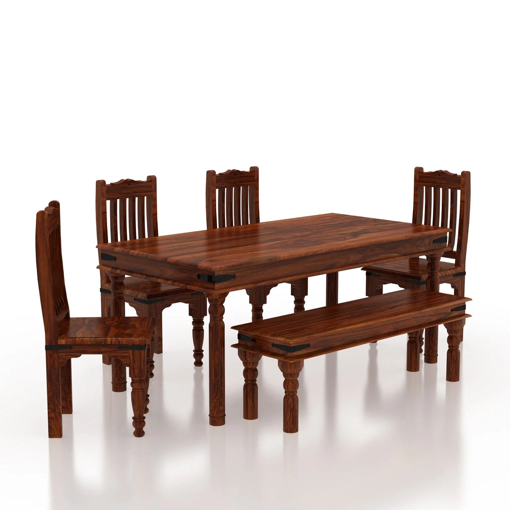 Verlix Solid Sheesham Wood 6 Seater Dining Table Set - 3 Years Warranty