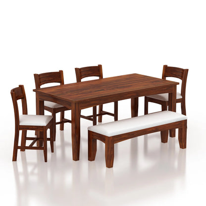 Zylin Sheesham 6 Seater Dining Set With Bench - 3 Years Warranty