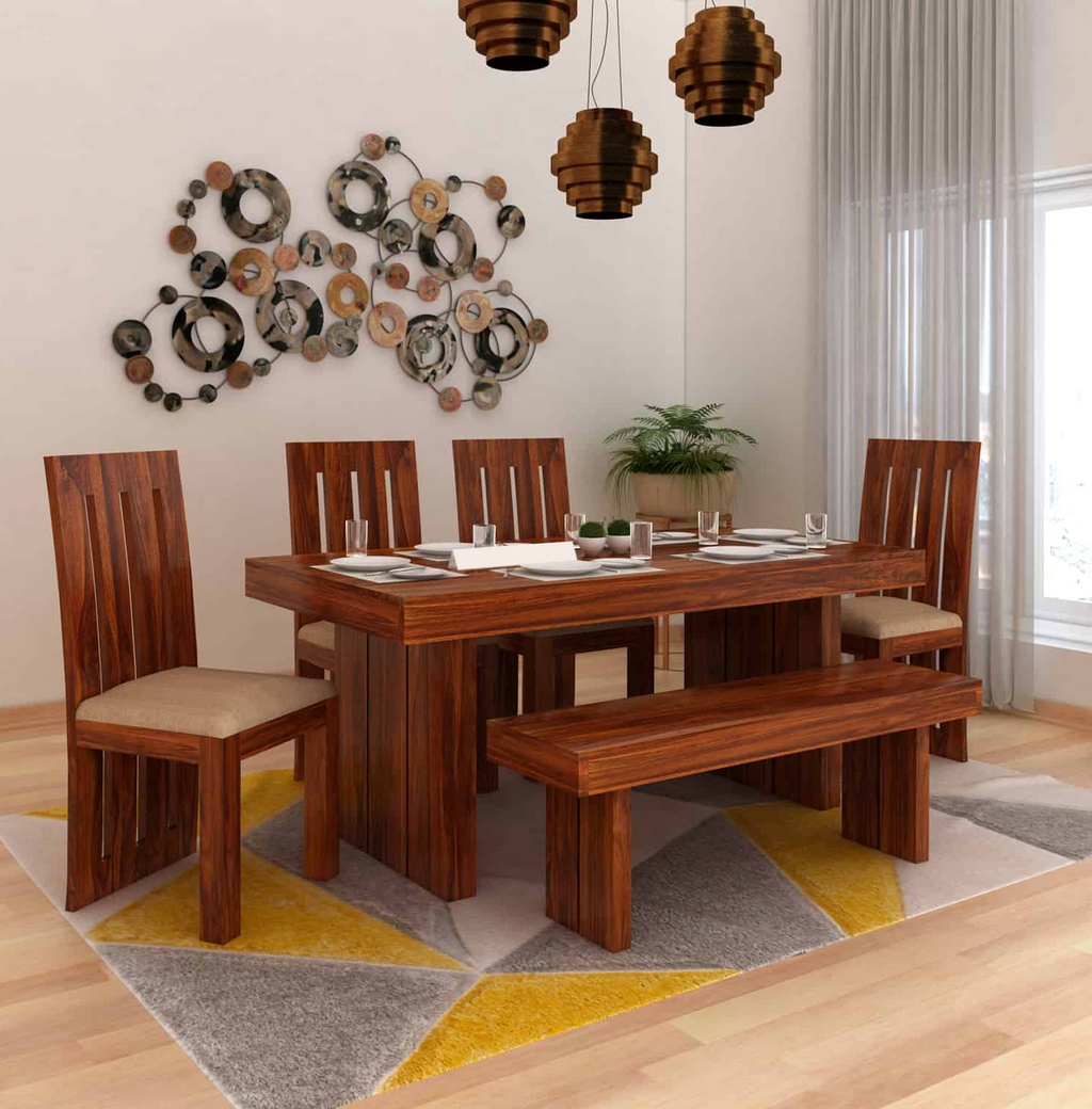 Maharaja Solid Sheesham Wood 6 Seater Dining Table Set - 3 Years Warranty