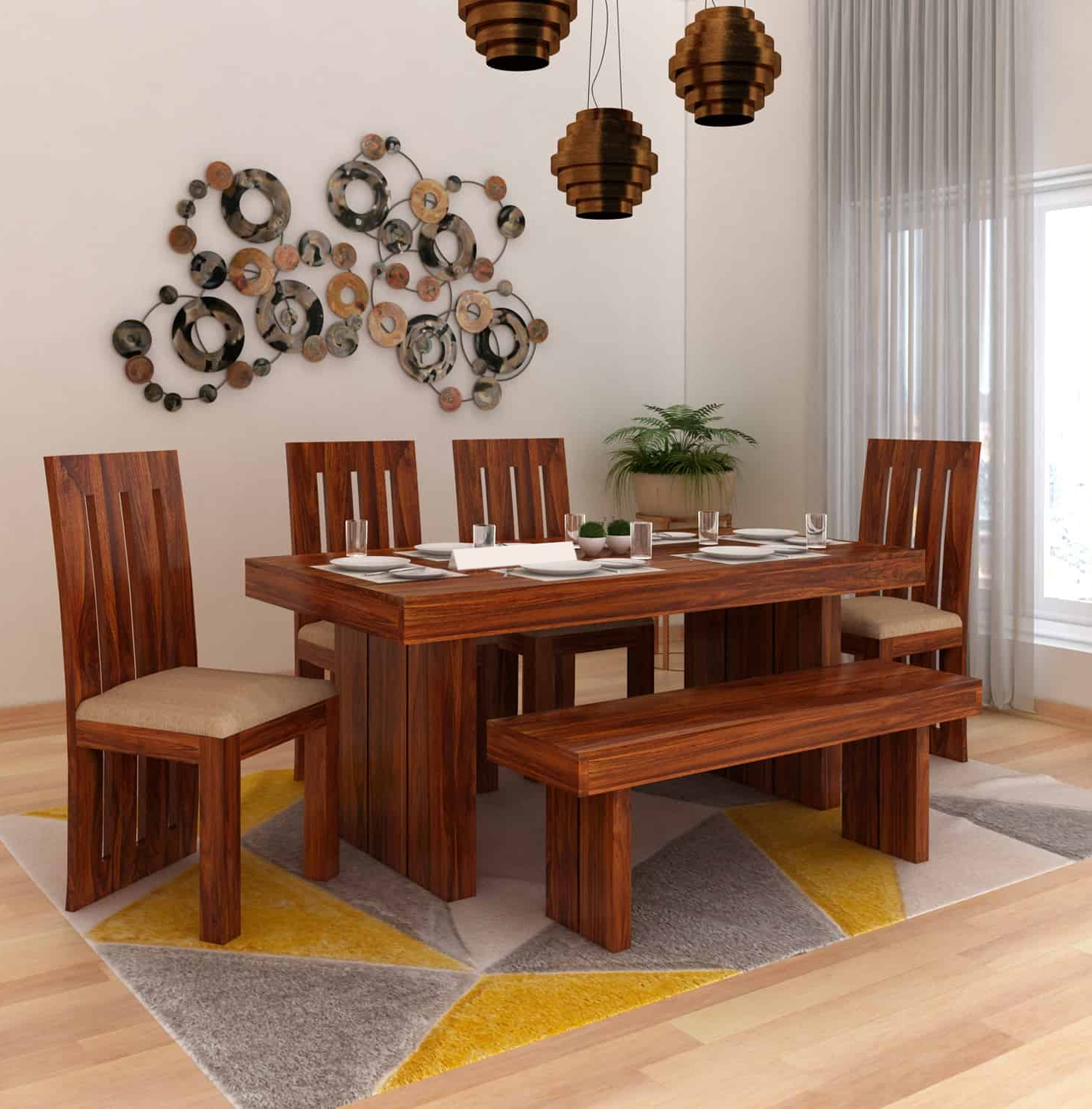 Maharaja Solid Sheesham Wood 6 Seater Dining Table Set - 3 Years Warranty