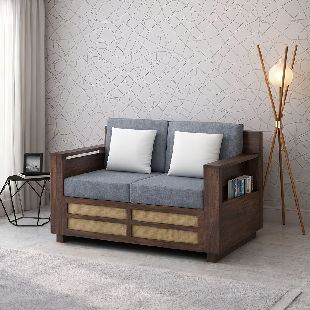 Rjart Syrus Sheesham 2 Seater Sofa With Side Pocket And Cane Design -3 Years Warranty