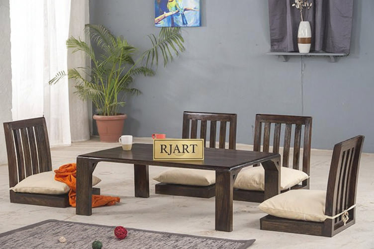 Rjart Solid Wood Japanese Style Low Dining Table / Breakfast Table Set