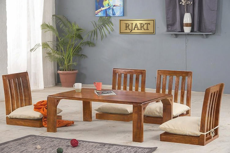 Rjart Solid Wood Japanese Style Low Dining Table / Breakfast Table Set