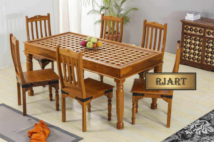 Rjart Solid Wood Brass Dining Set D
