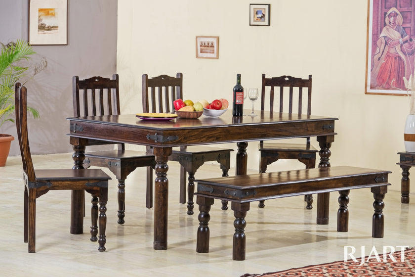 Rjart Solid Wood Dining Set With Bench