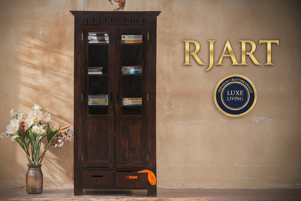 Rjart Solid Wood Kuber Bookcase With Glass Doors