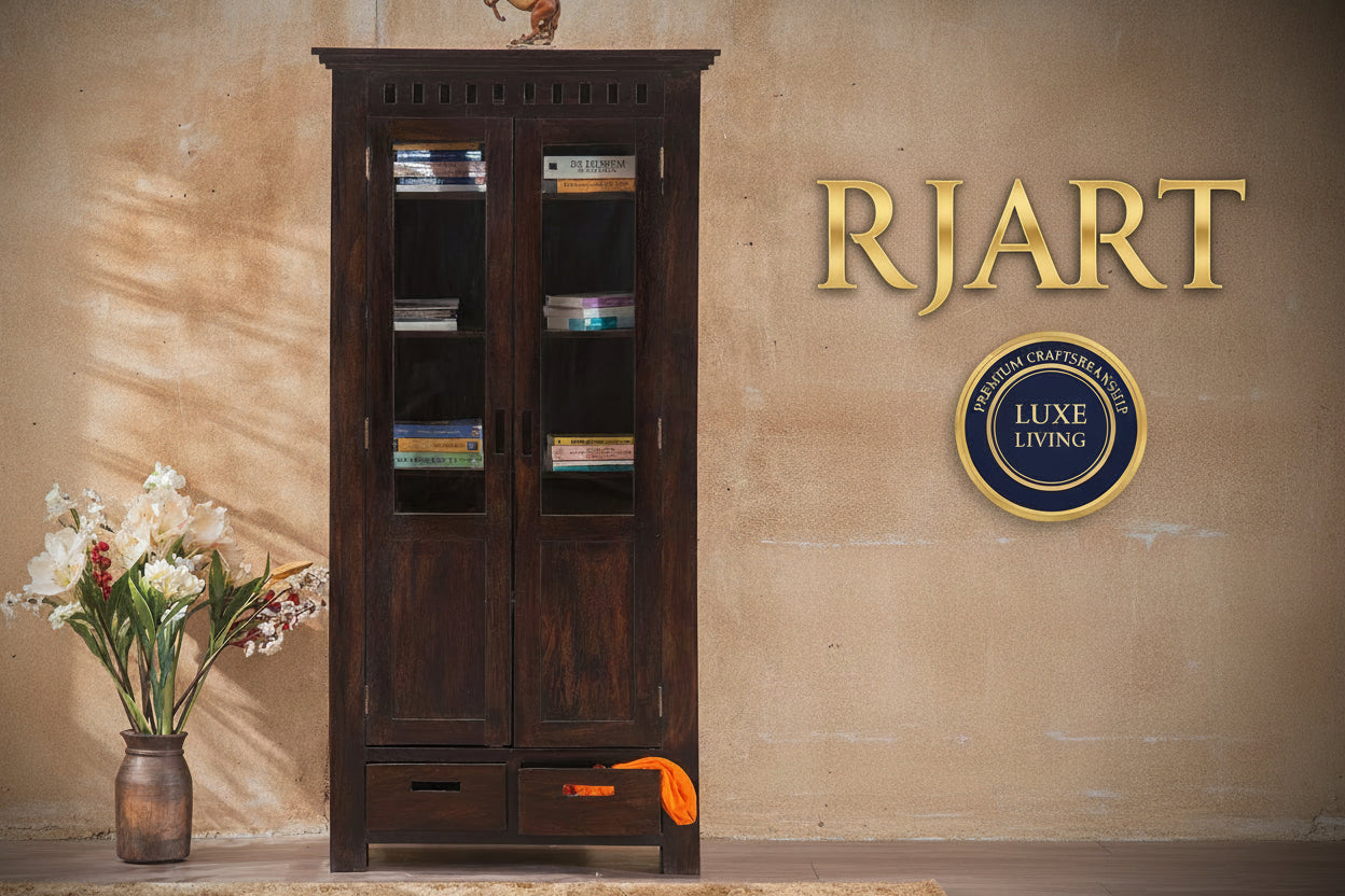 Rjart Solid Wood Kuber Bookcase With Glass Doors