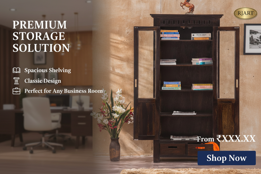 Rjart Solid Wood Kuber Bookcase With Glass Doors