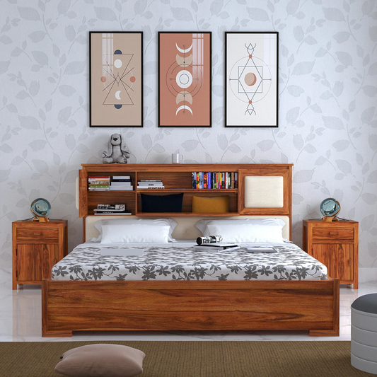 Maharaja Sheesham Bed With Box And Headboard Storage - 3 Years Warranty