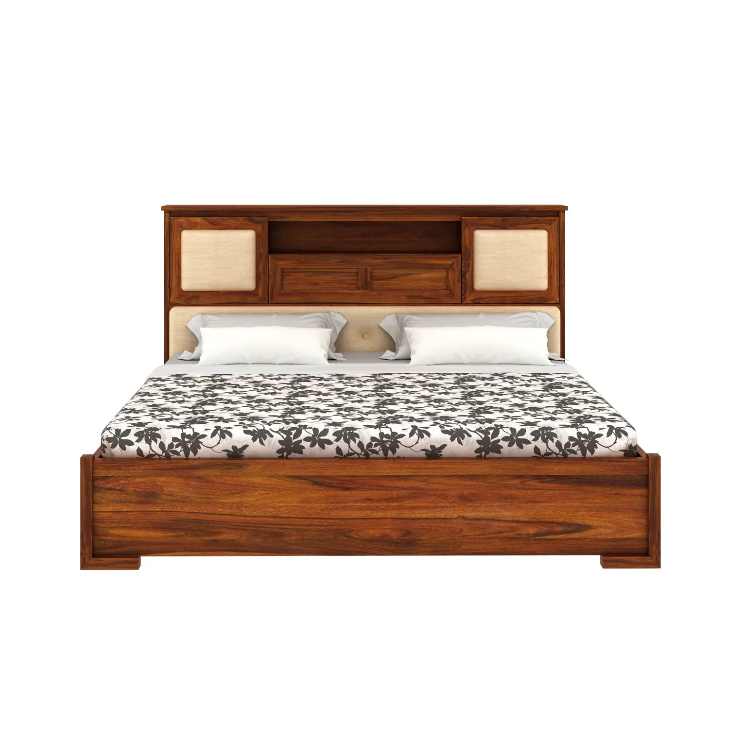Maharaja Solid Sheesham Wood Bed with Box and Headboard Storage - 3 Years Warranty