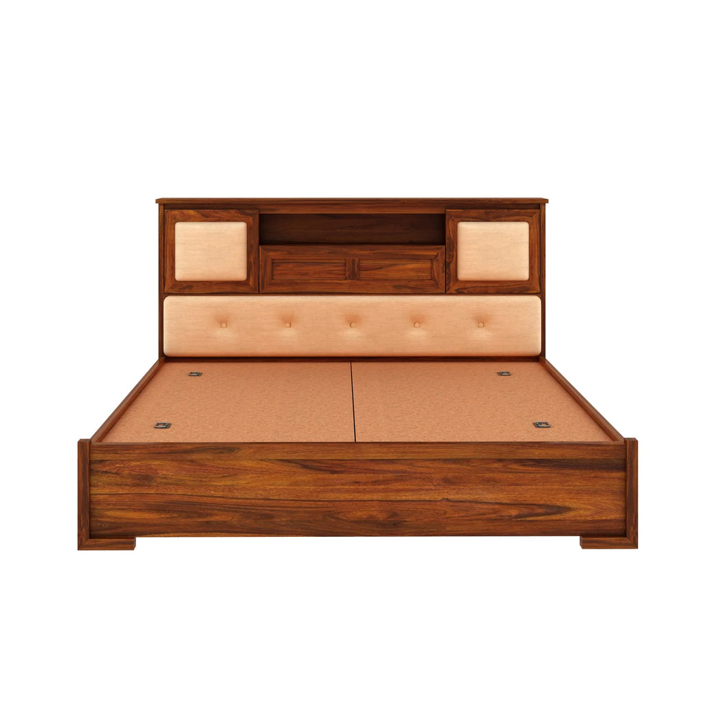 Maharaja Solid Sheesham Wood Bed with Box and Headboard Storage - 3 Years Warranty