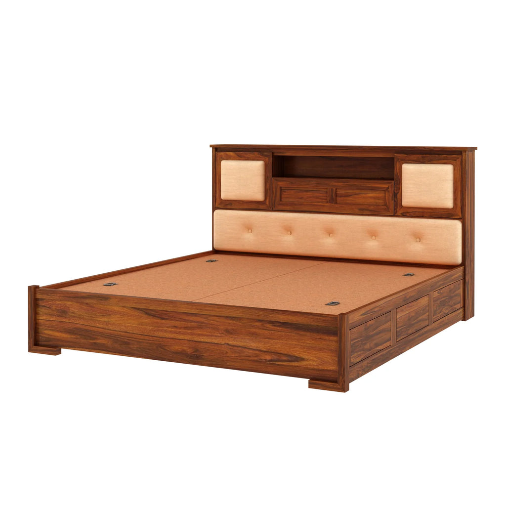 Maharaja Solid Sheesham Wood Bed with Box and Headboard Storage - 3 Years Warranty