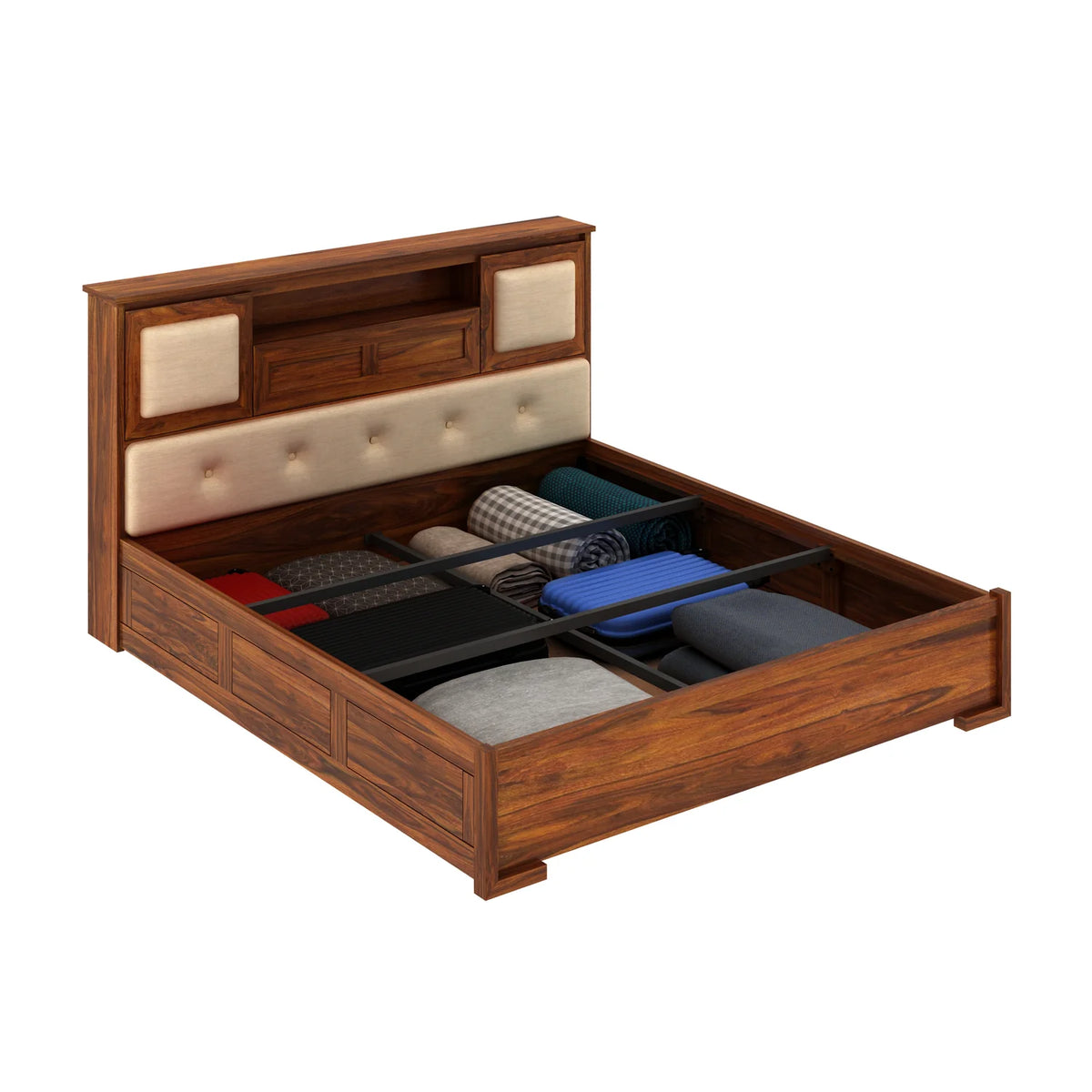 Maharaja Sheesham Bed With Box And Headboard Storage - 3 Years Warranty