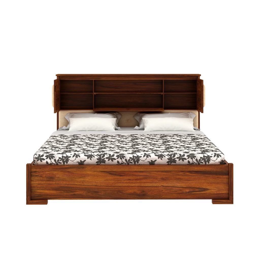 Maharaja Solid Sheesham Wood Bed with Box and Headboard Storage - 3 Years Warranty
