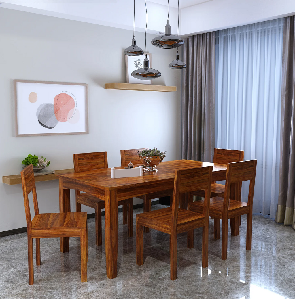 Solvix Solid Sheesham Wood 6 Seater Dining Table Set - 3 Years Warranty