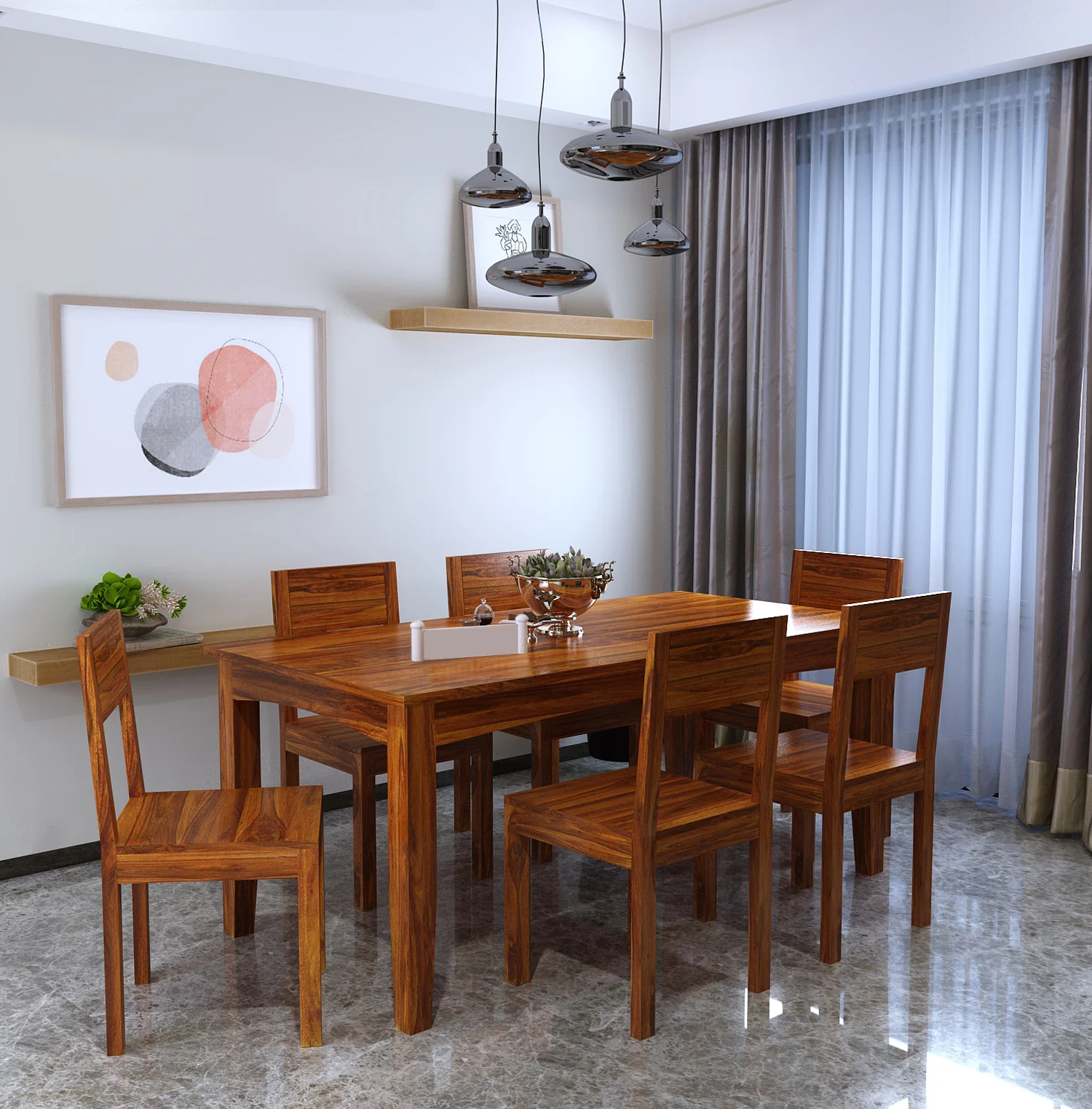 Solvix Solid Sheesham Wood 6 Seater Dining Table Set - 3 Years Warranty