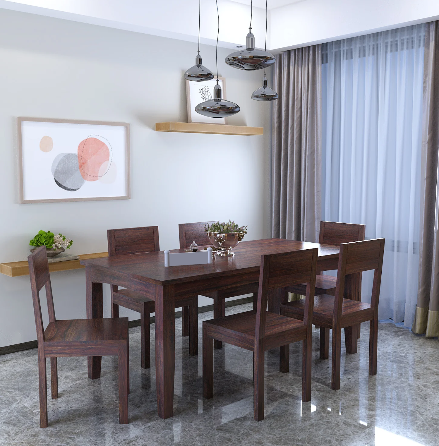 Solvix Solid Sheesham Wood 6 Seater Dining Table Set - 3 Years Warranty