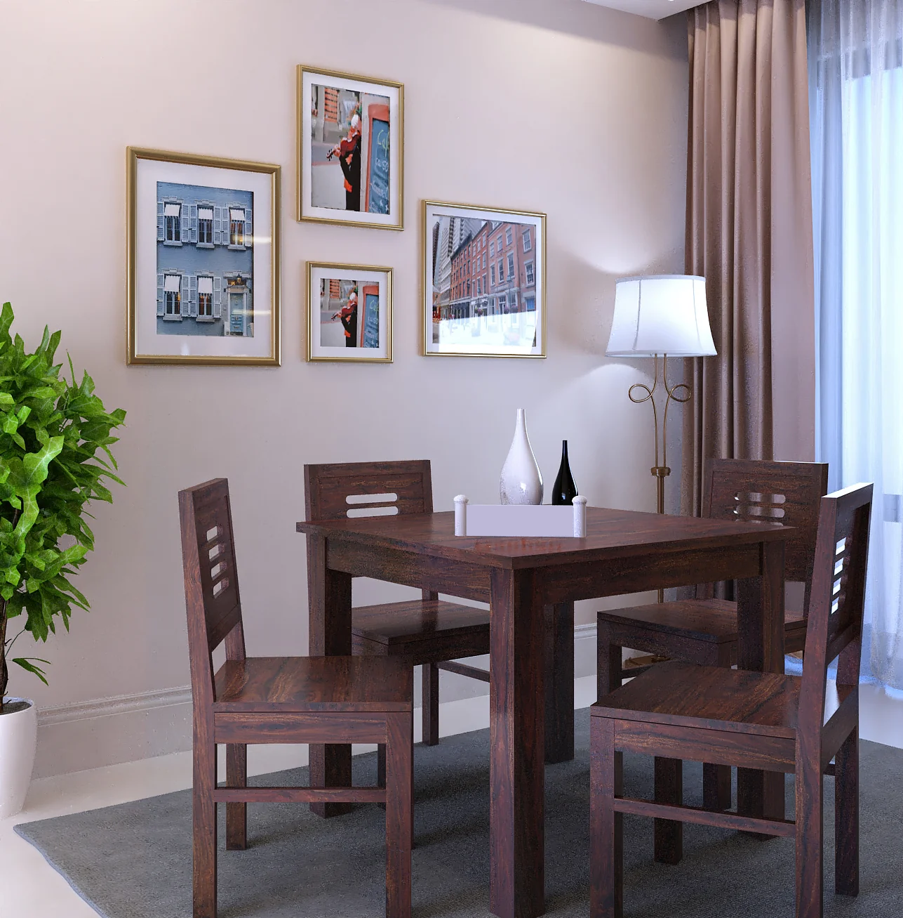 Merlox Solid Sheesham Wood Square 4 Seater Dining Table Set - 3 Years Warranty