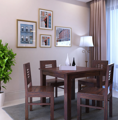 {"alt" => "Merlox Solid Sheesham Wood Square 4 Seater Dining Table Set - 3 Years Warranty"}