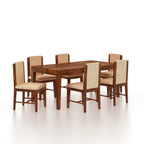 Aurevo Solid Sheesham Wood 6 Seater Dining Table Set With Upholstered Chairs- 3 Years Warranty