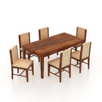 Aurevo Solid Sheesham Wood 6 Seater Dining Table Set With Upholstered Chairs- 3 Years Warranty