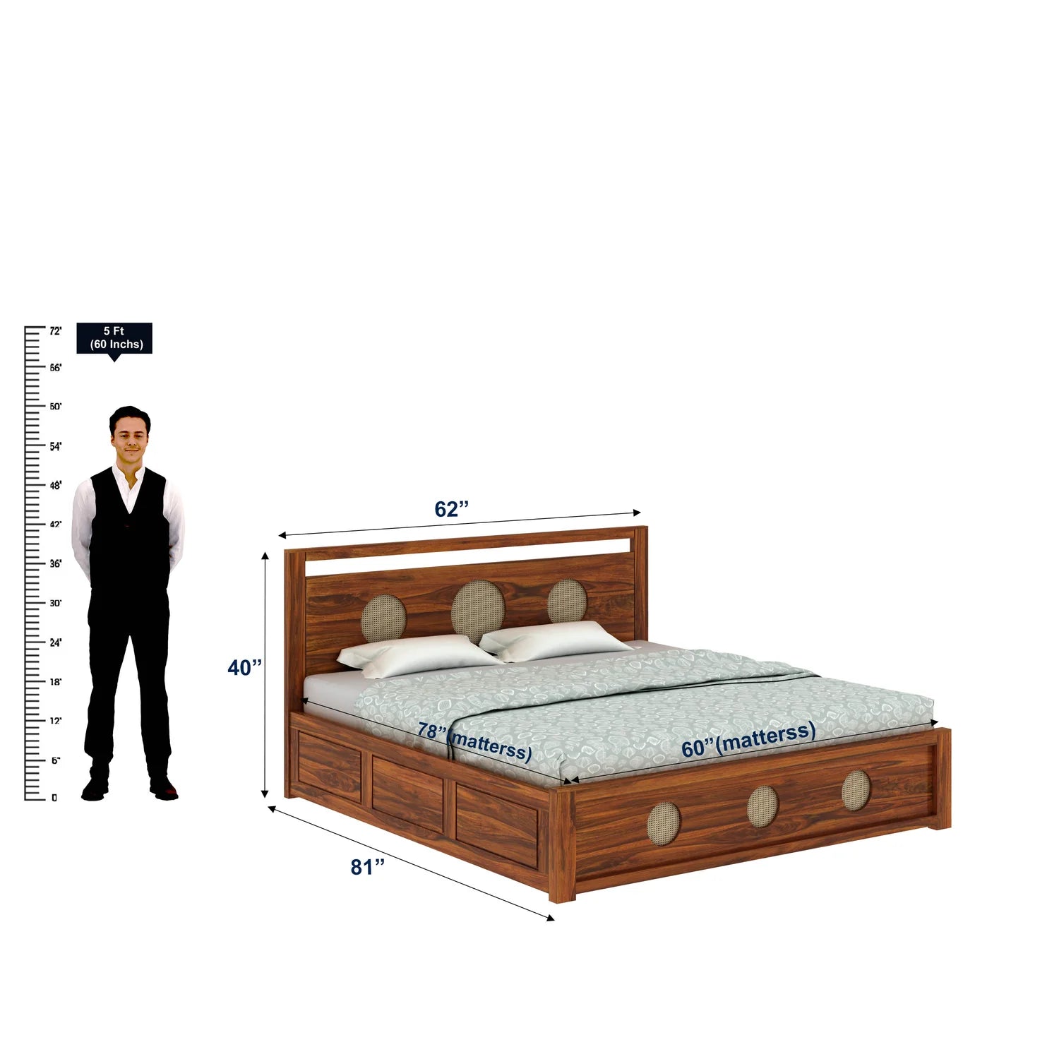 Tierra Solid Sheesham Wood Bed With Box Storage - 3 years Warranty