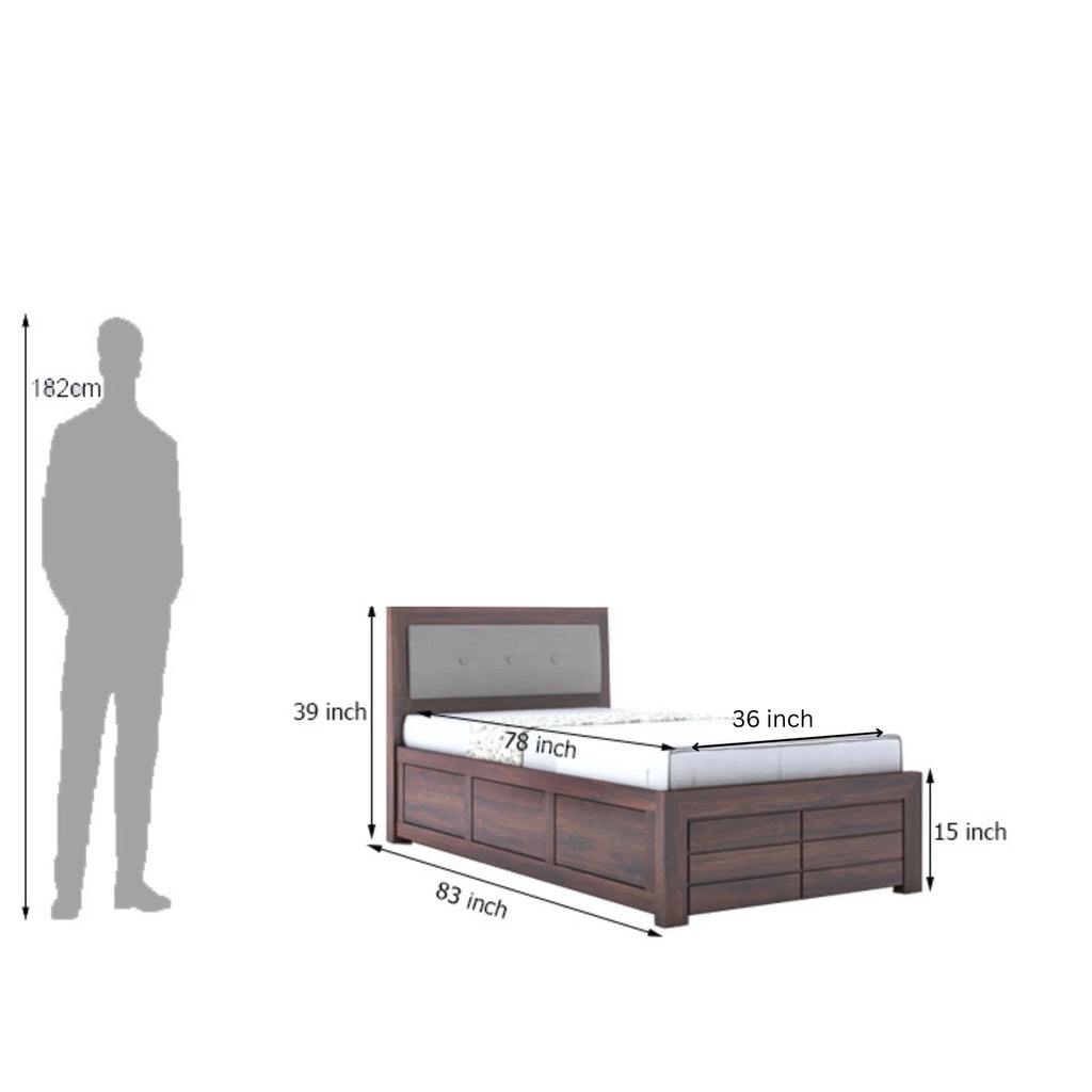 Narin Solid Sheesham Wood Single Bed With Box Storage - 3 Years Warranty