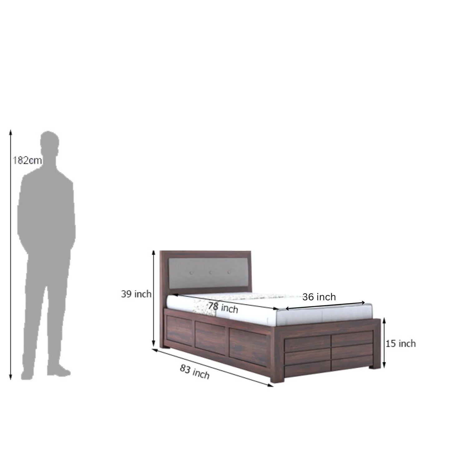 Narin Sheesham Single Bed With Box Storage - 3 Years Warranty