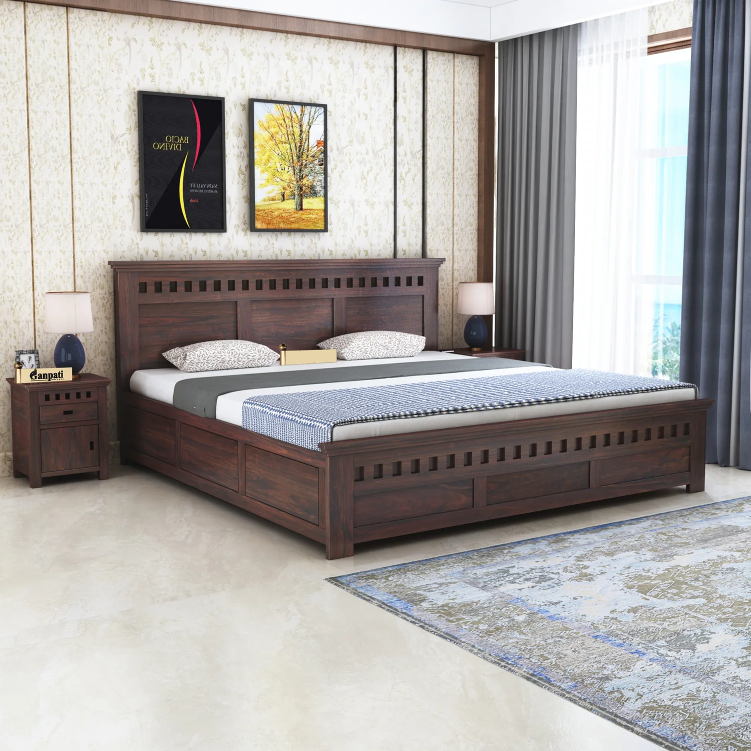 Savora Solid Sheesham Wood Bed With Box Storage - 3 Years Warranty