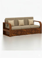 Rjart Wave Sheesham 3 Seater Sofa With Side Pockets - 3 Years Warranty