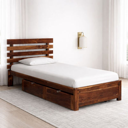 Haxperts Twin Sheesham Single Storage Bed, Natural Brown, Contemporary Style