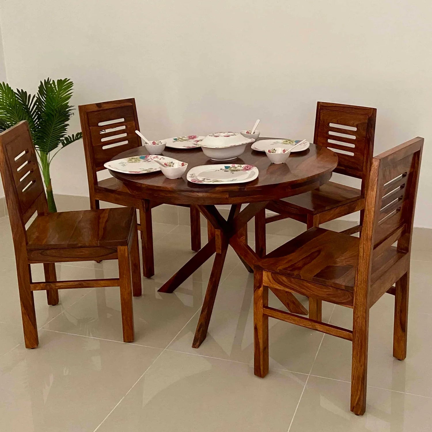 Merlox Oval Solid Sheesham Wood 4 Seater Dining Table Set - 3 Years Warranty