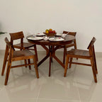 WoodCraft Solid Sheesham Wood 4 Seater Dining Table Set - 3 Years Warranty