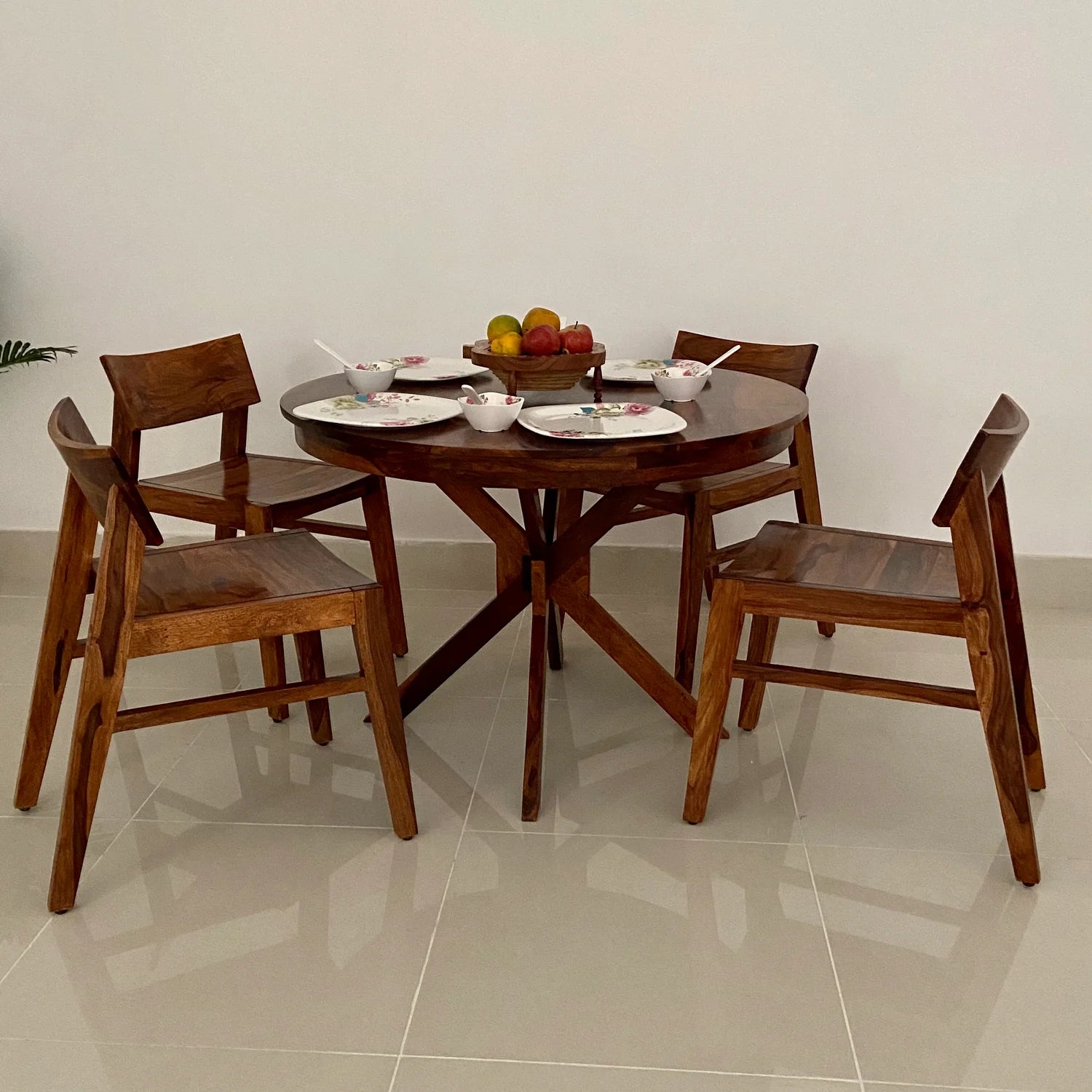 WoodCraft Solid Sheesham Wood 4 Seater Dining Table Set - 3 Years Warranty