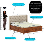 Oslen Solid Sheesham Wood Bed With Box Storage & Fabrio Style Upholstered Headboard-3 years Warranty(LUXE EDITION)