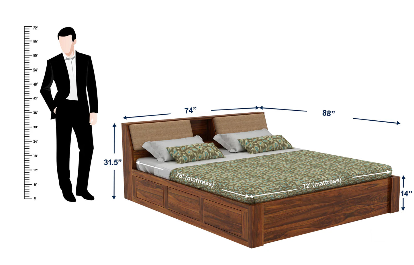 Imperial Sheesham Bed With Box Storage - 3 Years Warranty