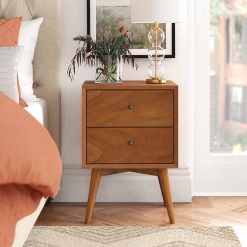 Celia Solid Sheesham Wood Bedside Table With Two Drawer Storage - 3 Years Warranty