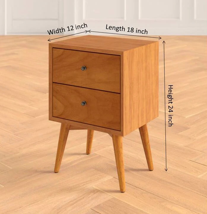 Celia Solid Sheesham Wood Bedside Table With Two Drawer Storage - 3 Years Warranty