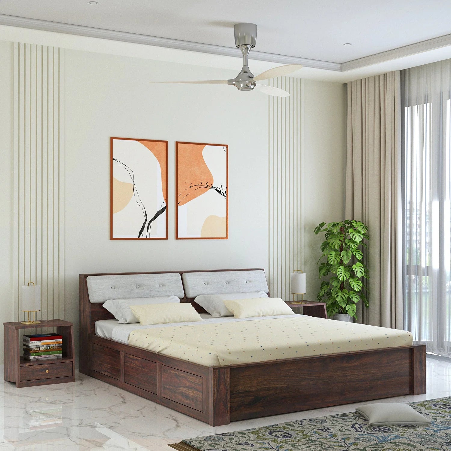 Sevilla Solid Sheesham Wood Bed With Box Storage - 3 years Warranty