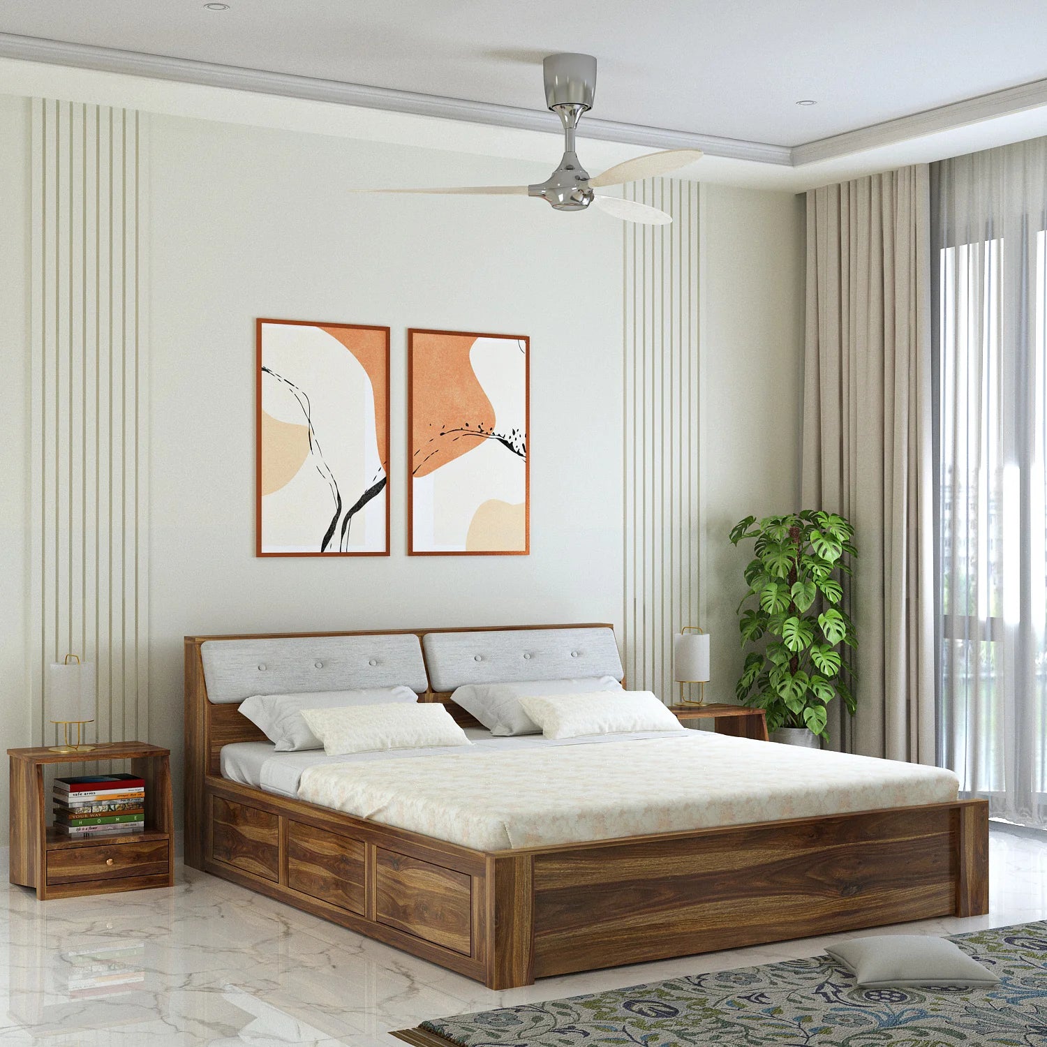 Sevilla Solid Sheesham Wood Bed With Box Storage - 3 years Warranty