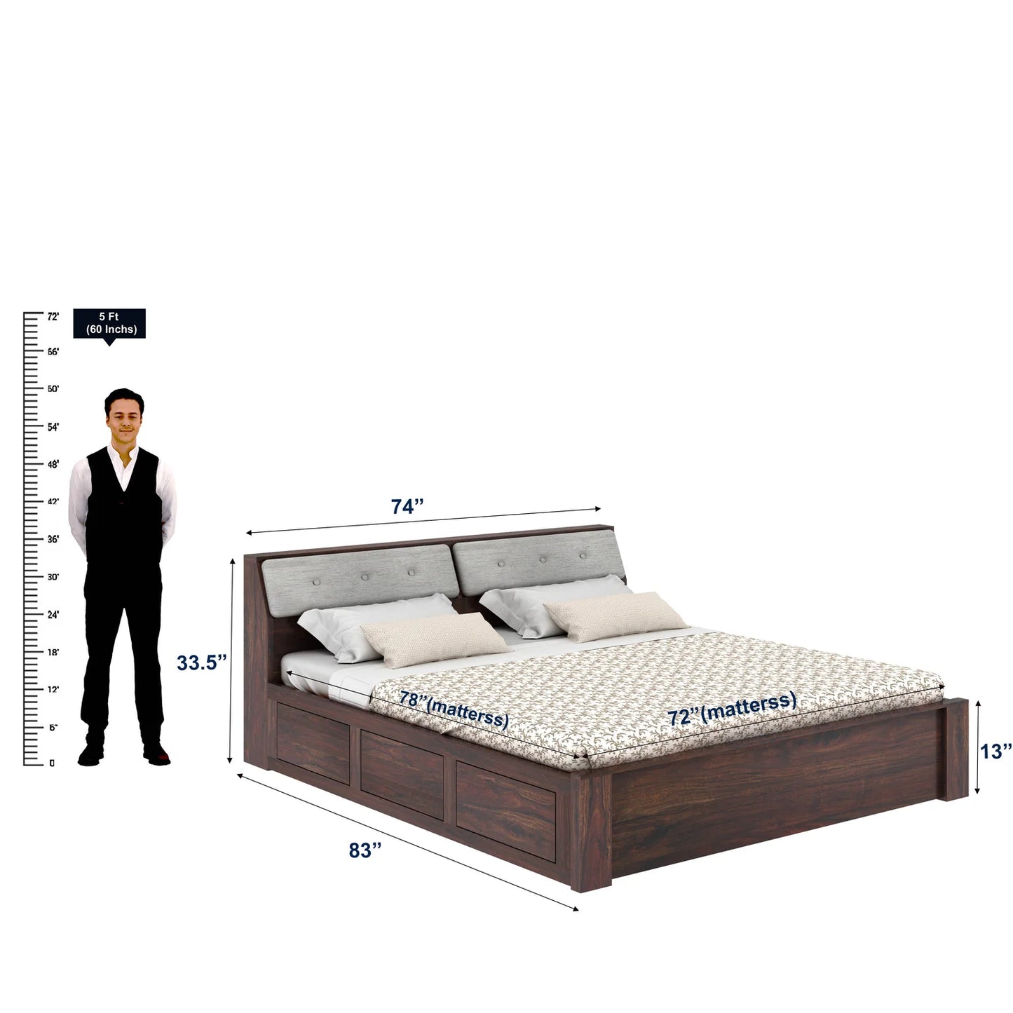 Sevilla Sheesham Bed With Box Storage - 3 Years Warranty