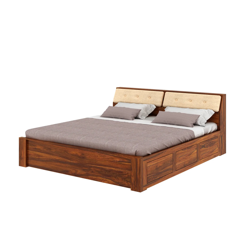 Sevilla Solid Sheesham Wood Bed With Half Box and Trolly Storage - 3 years Warranty