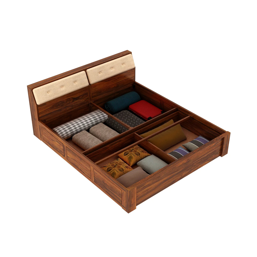 Sevilla Solid Sheesham Wood Bed With Half Box and Trolly Storage - 3 years Warranty