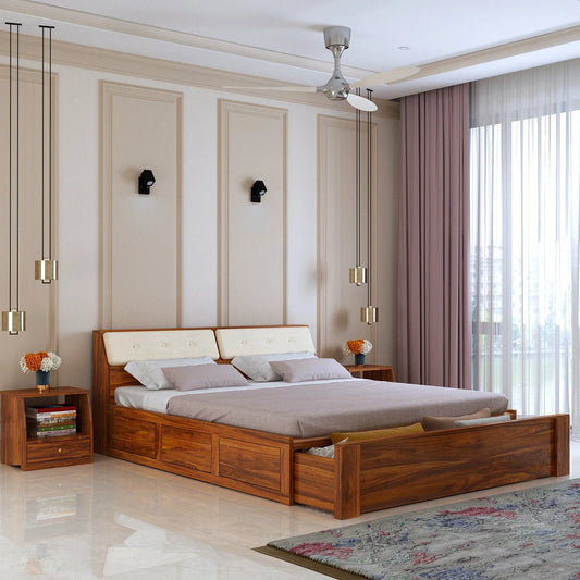 Sevilla Sheesham Bed With Half Box And Trolly Storage - 3 Years Warranty