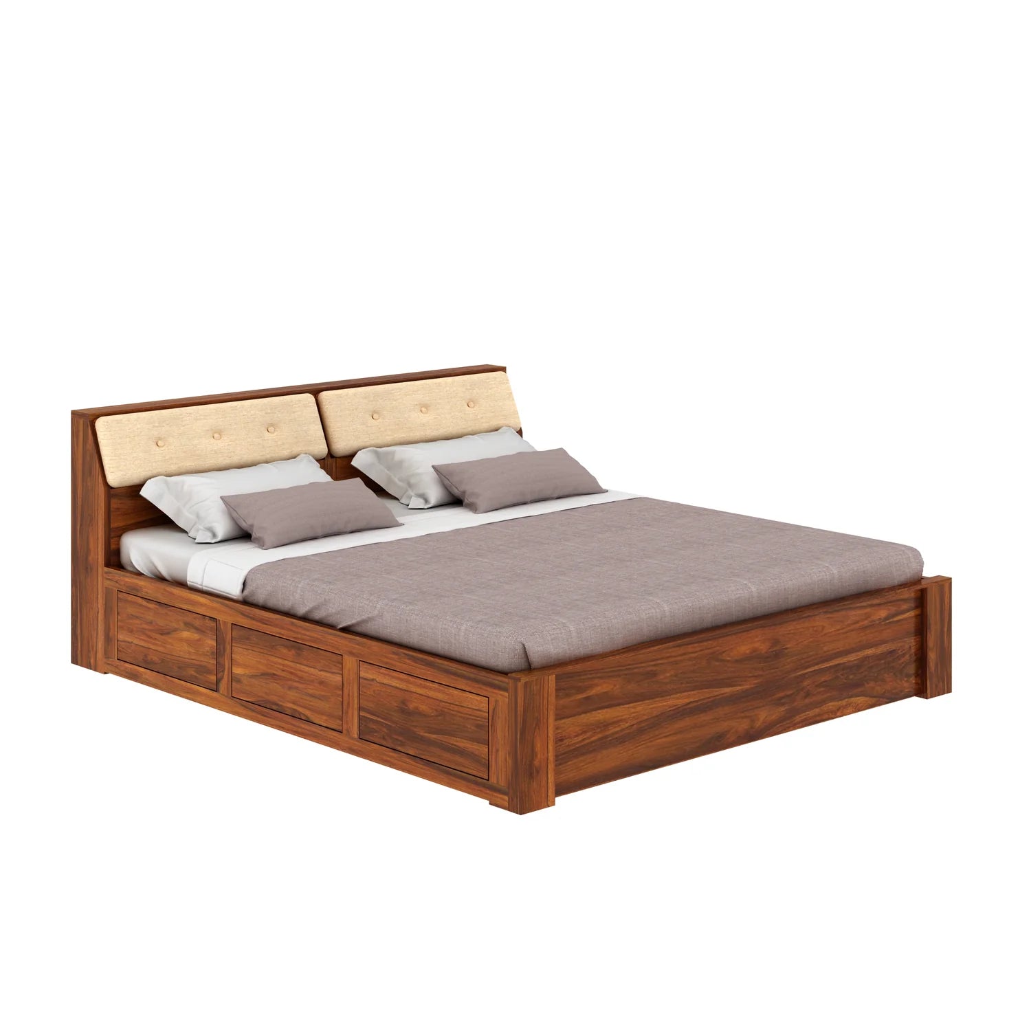 Sevilla Solid Sheesham Wood Bed With Half Box and Trolly Storage - 3 years Warranty