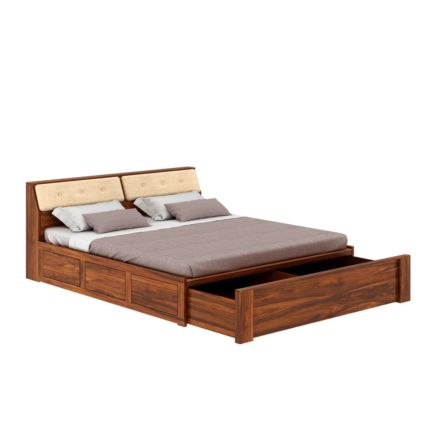 Sevilla Solid Sheesham Wood Bed With Half Box and Trolly Storage - 3 years Warranty