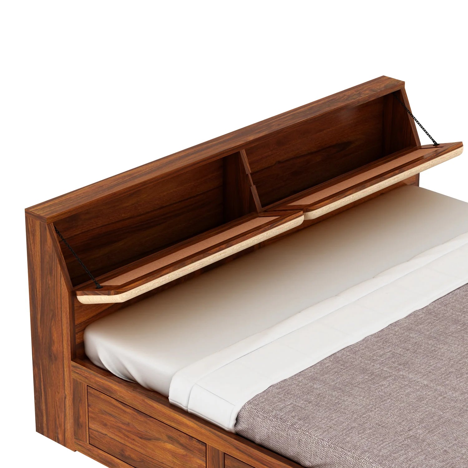 Sevilla Solid Sheesham Wood Bed With Half Box and Trolly Storage - 3 years Warranty
